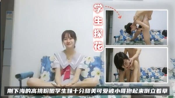 学生探花刚下海的高挑 粉嫩学生妹十分甜美可爱被小哥抱起来倒立着草